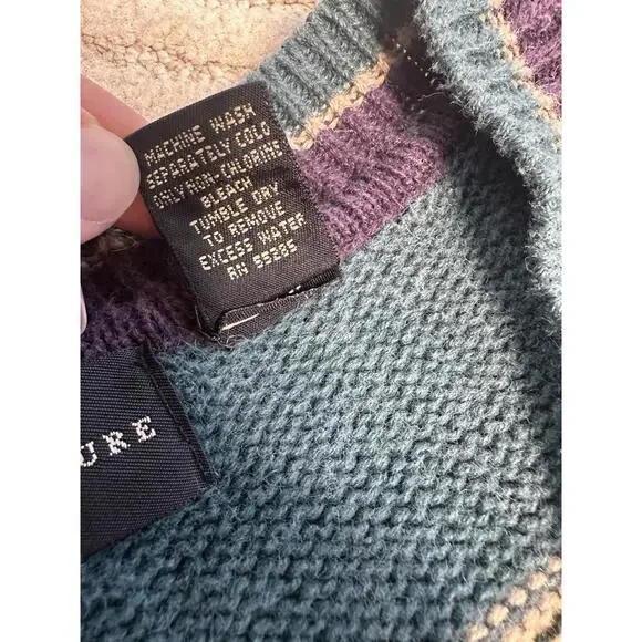 Vintage Structure Sweater Vest Mens L Blue Green Purple 90s Stripe V Neck Preppy - Picture 6 of 6